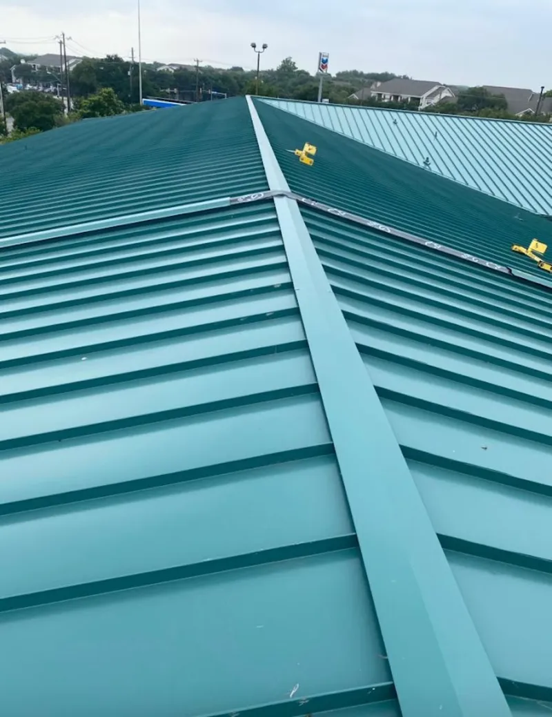 Green commercial metal roof ridge and valley for Metal Roof Repair in Mahwah
